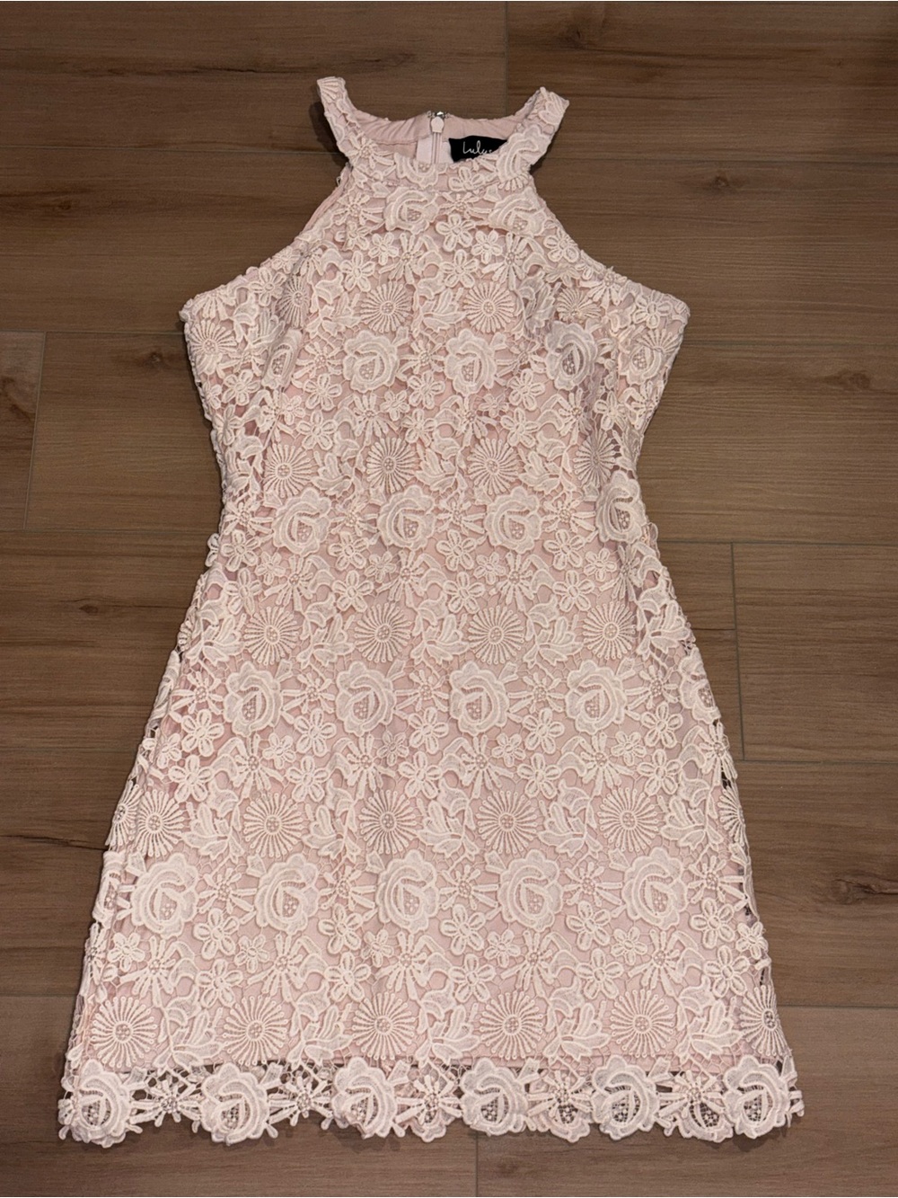 Lulu's Blush Pink Floral Lace Halter Mini Dress
